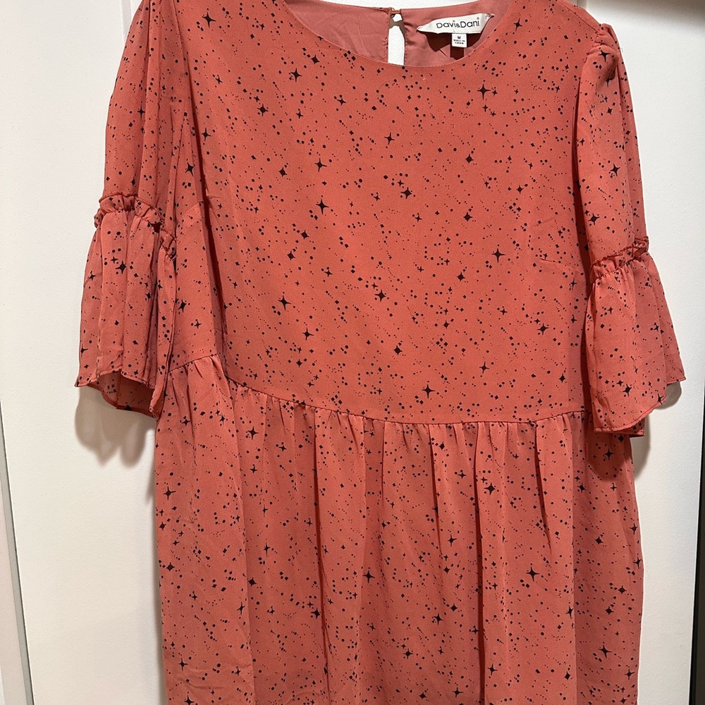 DAVI & DANI Pink Ruffled Bell Sleeve Blouse